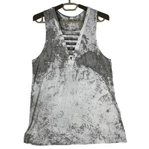 American Eagle Tank Top Womens Large Grey Acid Wash Cage V-Neck Racerback